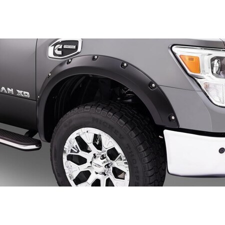 Black Pocket/Rivet Style Smooth Finish Front Fender Flares For 2016-2022 Nissan Titan XD Bushwacker